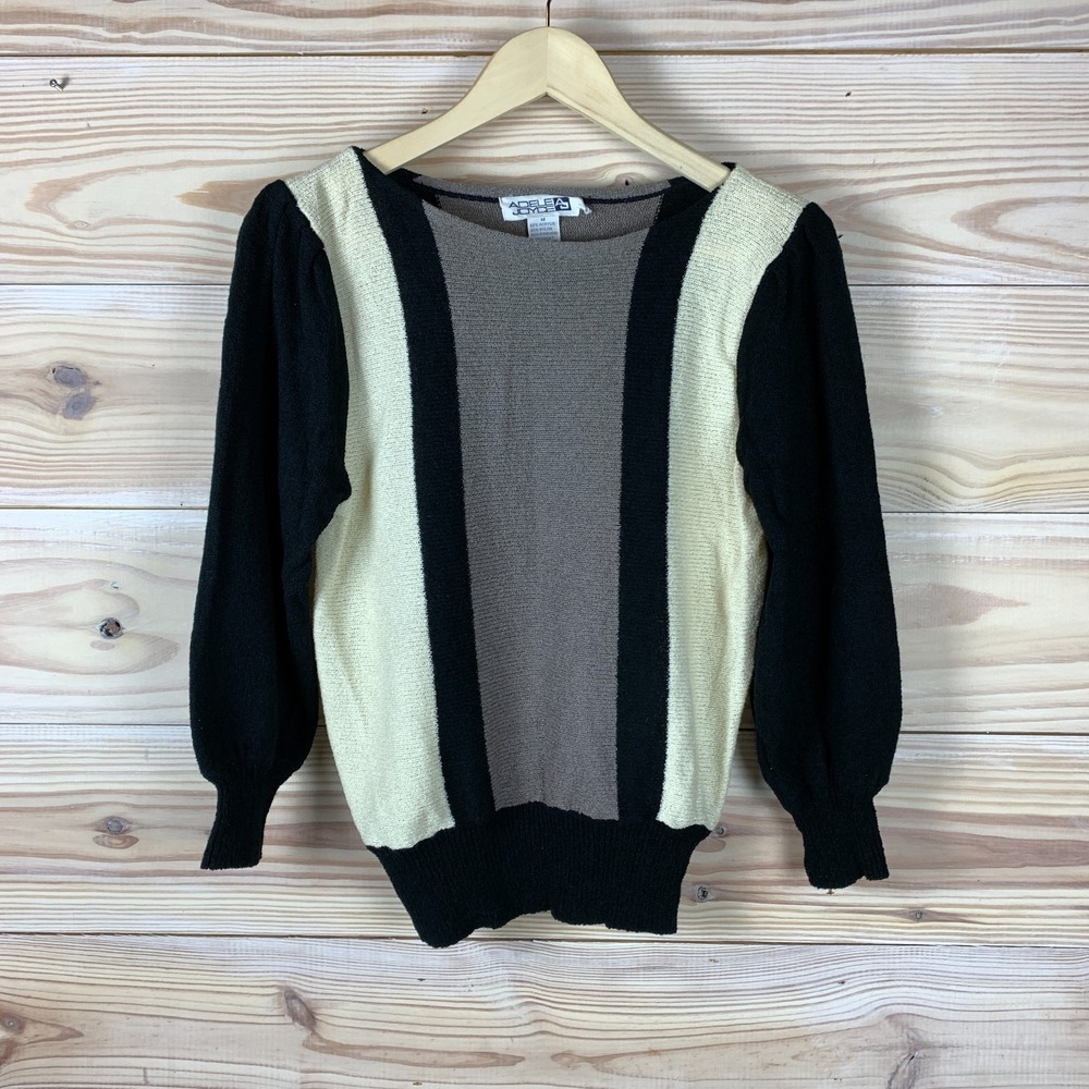 90s Adele Joyce Sweater‎ Women Medium Retro Black Acrylic Knit Colorblock